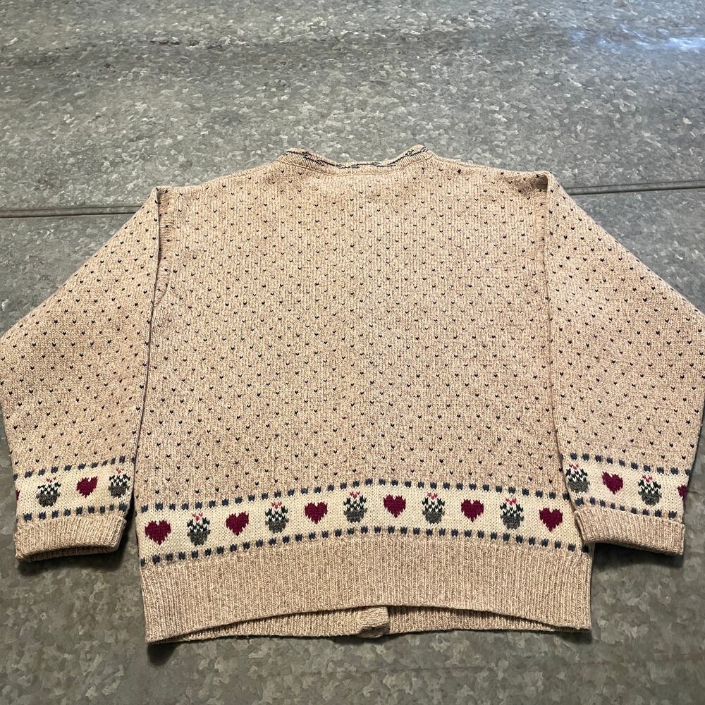 Vintage 90s Eddie Bauer Wool Heart Cardigan Sweater Medium Grandma Cottagecore - Picture 8 of 13